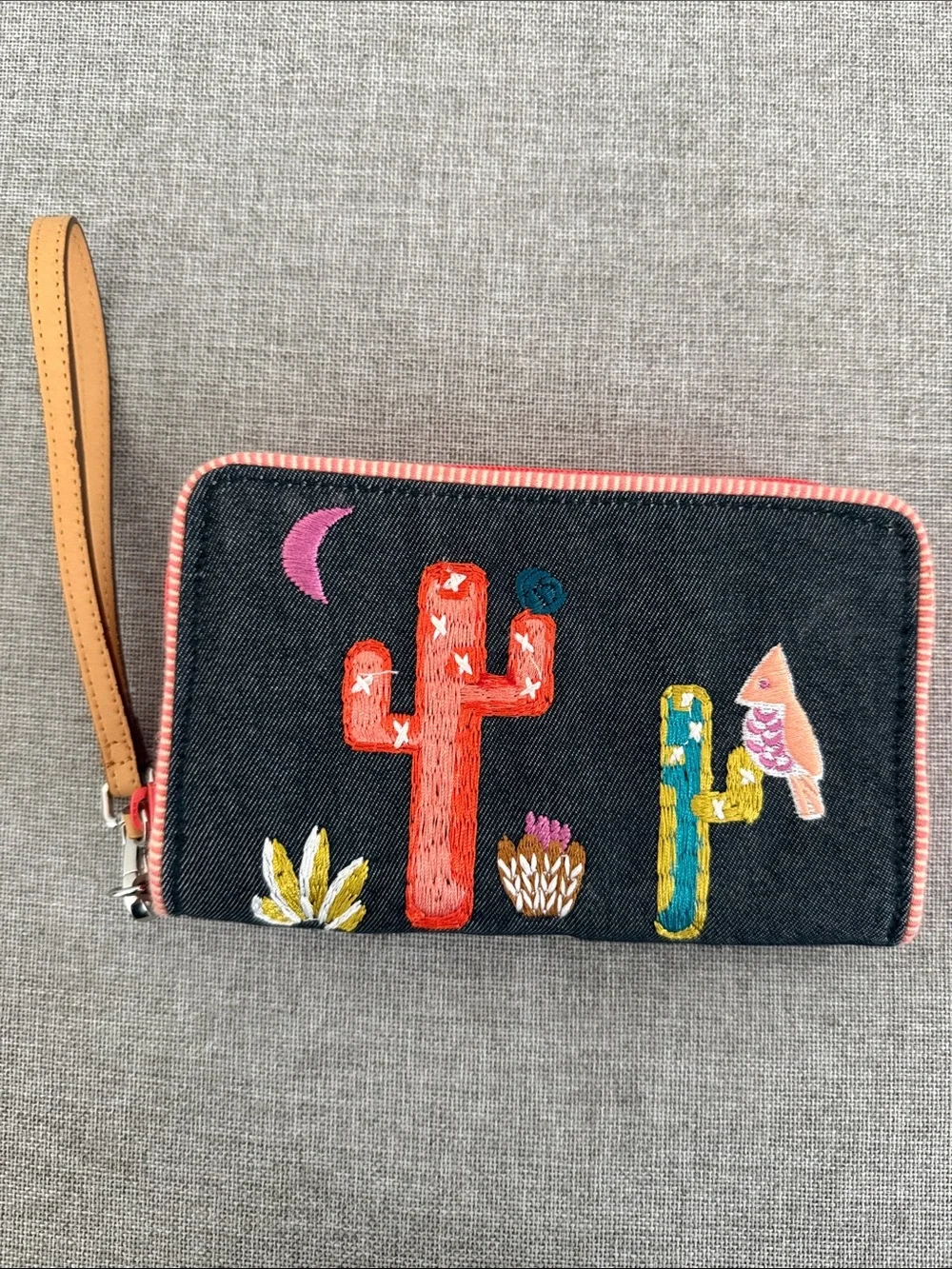 Vera Bradley Embroidered Cactus Wristlet Wallet in Black Denim